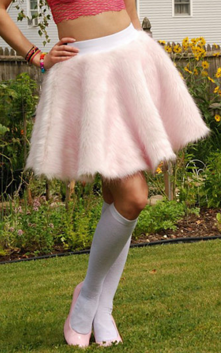 Pink and white faux fur circle skirt custom size